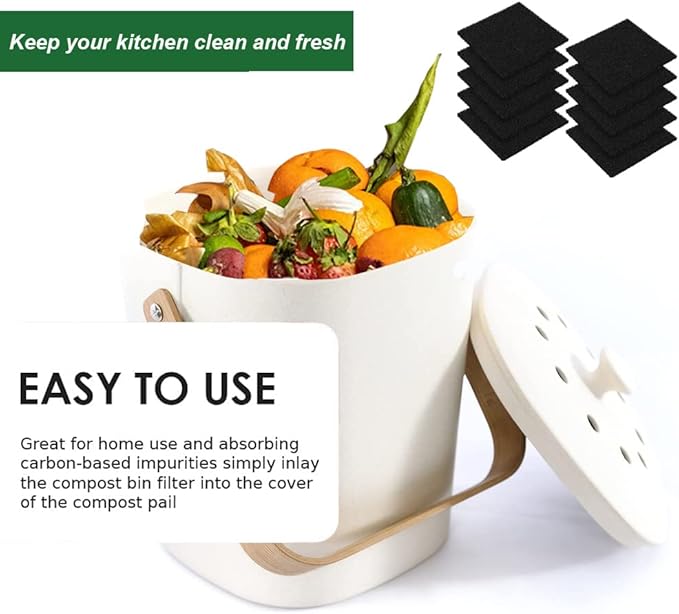 10 Pack Square Compost Bin Filters Spare Activated Carbon Filter Sheets for Indoor Kitchen Compost Bucket Countertop and Recycle Bin (5 Inches)