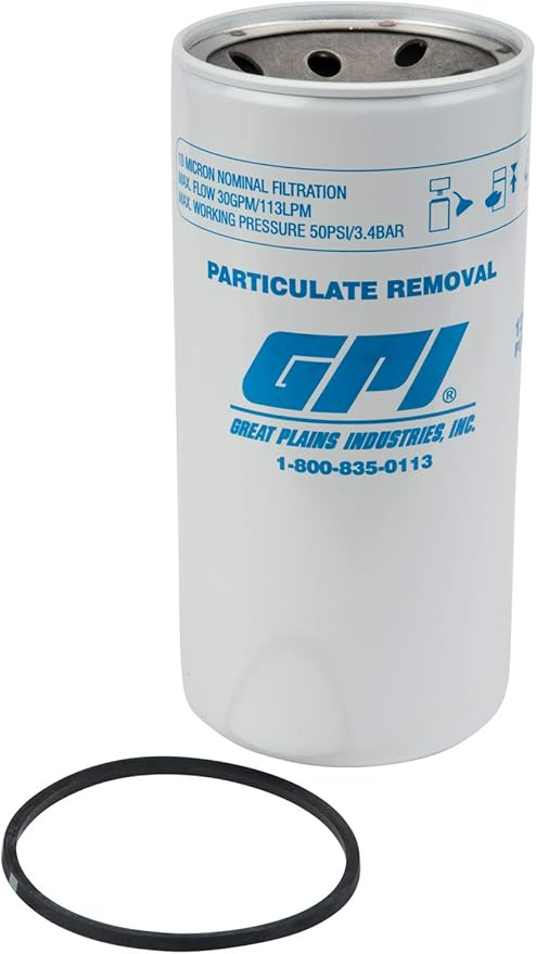 GPI P-30-10-1.5 Particulate Fuel Filter for use with Fuel Transfer Pumps up to 30 GPM (113 LPM), 10 Micron, 1.5-16 UNF Thread (GPI Genuine Accessory 129320-01)