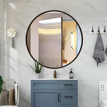 Round LED Bathroom Mirror Demister Pad IP44 Vanity Large Mirror Cold Light Dressing Wall Mirror (Color : Cold Light Size : 60cm) (Black 80cm)