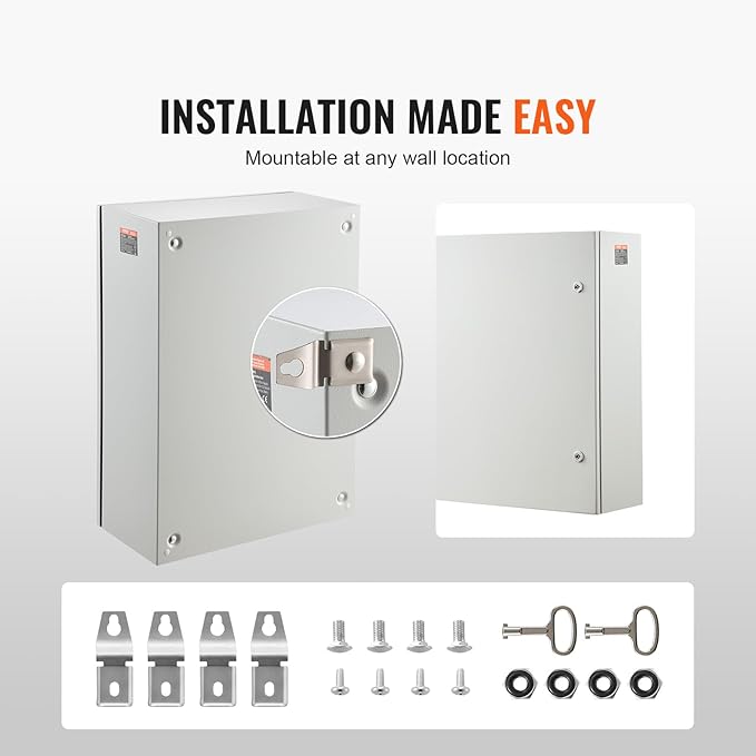 VEVOR Steel Electrical Box, 28 x 20 x 10 in, Cold Rolled Steel Electrical Enclosure Box, Wall-Mounted Outdoor Electrical Electronic Equipment Enclosure with Mounting Plate Hinges Lock, IP66 Waterproof