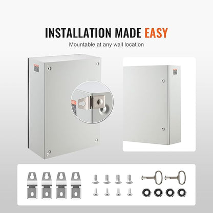 VEVOR Steel Electrical Box, 28 x 20 x 10 in, Cold Rolled Steel Electrical Enclosure Box, Wall-Mounted Outdoor Electrical Electronic Equipment Enclosure with Mounting Plate Hinges Lock, IP66 Waterproof