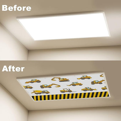 6 Pcs Fluorescent Light Covers for Ceiling Lights Construction Vehicle Excavators Bulldozers Forklifts Yellow Black Decorative Magnets Light Filters for Office Home Classroom Must Haves 4’ x 2’