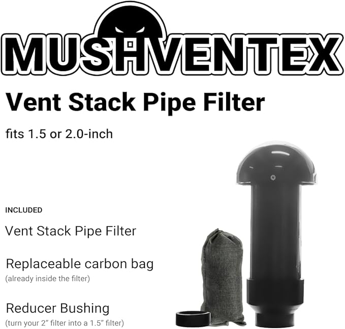 Vent Stack Pipe Filter with Mushroom Cap | Eliminates Outdoor Odors | Fits Standard PVC/ABS Pipes | Durable ABS Construction | Long-Lasting Activated Carbon | Earth-Friendlier | Fits 1.5/2.0"
