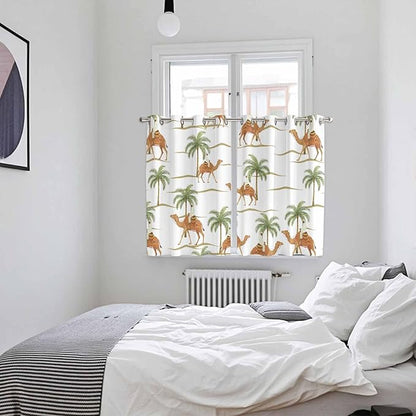 2 Panel Kitchen Cafe Curtains, Desert Camels Sunlight Filtering Nature Air Through, Home Decor Window Covering Tier Curtains for Bedroom Living Room 104W x 72L inch Tropical Date Palm Trees Animal