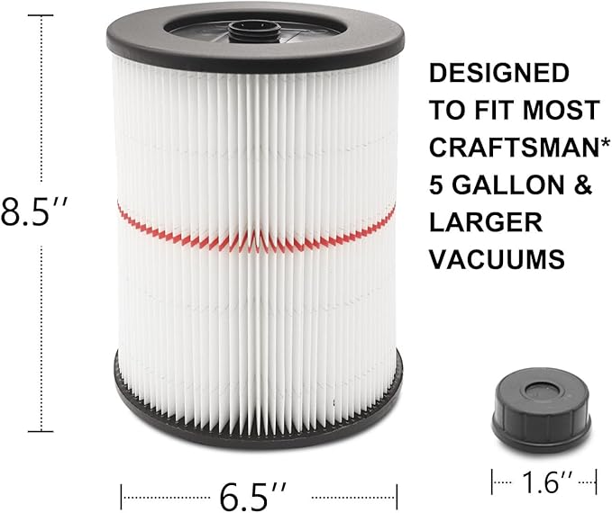 17816 Filter for Craftsman Shop Vac Filter 9-17816 Wet/Dry Air Filter fit 5 6 8 12 16 Gallon Vacuum Cleaner, CMXZVBE38749 Vacuum Bags for Craftsman Shop Vac 16 to 20 gallon Dust Collection Bags