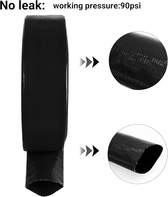 2" x 100 FT Pool Backwash Hose, Black Heavy Duty Reinforced PVC Lay Flat Water Discharge Hose for Swimming Pool Filter Pump,with 2 Clamp