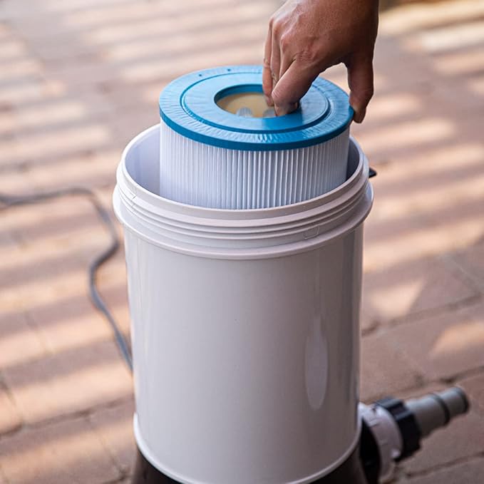 XtremepowerUS Pool Cartridge Filter System w/Built-in Pump for Above Ground Pools with Pressure Gauge, White/Black