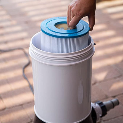 XtremepowerUS Pool Cartridge Filter System w/Built-in Pump for Above Ground Pools with Pressure Gauge, White/Black