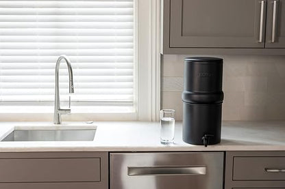 Boroux Compact Gravity-Fed Countertop Stainless Steel Water Filter System | 1.8 Gallons with 2 Authentic Black Foundation. Filters | Matte Black