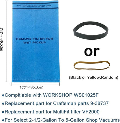 Smilefil 9 Pack Wet Dry Vacuum Filter Bags Compatible with Stinger 2.5 to 5 Gallon WS0255VA, WORKSHOP WS01025F, Craftsman 9-38737, MultiFit VF2000, Select 2-1/2 to 5-Gallon Shop Vac Vacuums