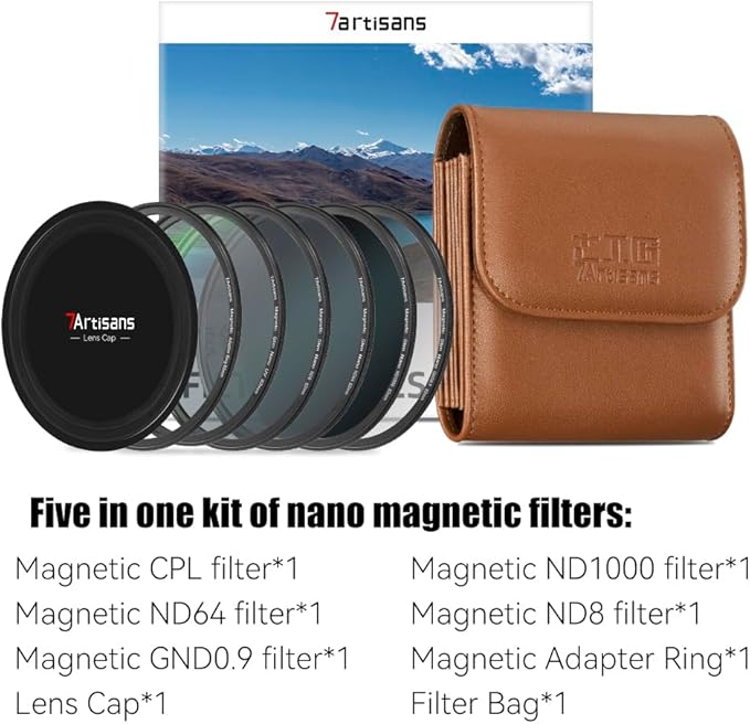 7artisans Nano Magnetic Filter UV Filter ND Light Reduction Filter/CPL Polarization Filter/GND Gradient Filter/Black Mist 1/4 Portrait Photography Filter Suitable for Lens(67mm 5-in-1 Set)