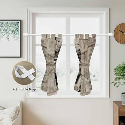 Funny Farm Animals Kitchen Curtains 45 Inch Length, Short Cafe Window Curtains Tab Top, Vintage Barn Brown Sunflowers Light Filtering Window Treatments Tier Drapes 27.5"x45" 2 Panel