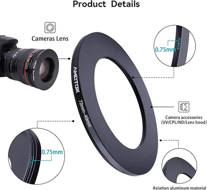 72mm Lens to 49mm Camera Lens Adapter,72mm-49mm Filter Step-Down Ring,Compatible All 49mm Filter Accessory.Made from CNC Machined