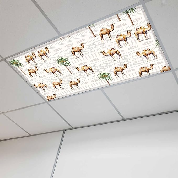 Fluorescent Light Covers for Ceiling Lights Desert Camel Magnetic Light Filters 1 Pack 4x2 ft Bohemian Southwest Date Trees Ceiling Lights Cover for Classroom Office School Home Drop Lamp Decor