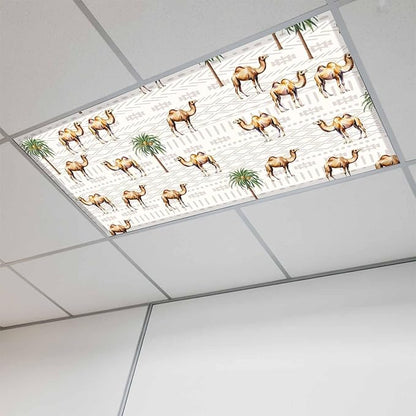 Fluorescent Light Covers for Ceiling Lights Desert Camel Magnetic Light Filters 1 Pack 4x2 ft Bohemian Southwest Date Trees Ceiling Lights Cover for Classroom Office School Home Drop Lamp Decor