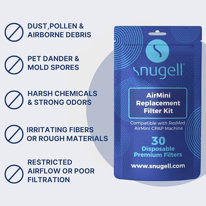 Snugell AirMini CPAP Filter – Compatible with ResMed AirMini Machines – Perfect for Travel and Home use – Easy to Install, enhances air Filtration, and ensures Cleaner air. (30 Count (Pack of 1))