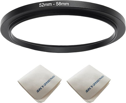 52mm Lens to 58mm Camera Lens Adapter 52mm to 58mm Step Up Ring Adapter Ring for All Brands of UV ND CPL, with Premium Lens Wiping Cloth 2 Pack (52mm-58mm)