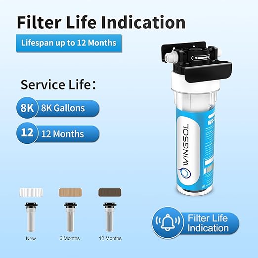 WINGSOL Under Sink Water Filter with Faucet, Reduce Heavy Metals/Chlorine/PFAS/PFOA/PFOS/Odor/Sediment, NSF/ANSI 42&53 Improve Taste, EZ Change Life Indication Mineral pH+ Sink Water Filter