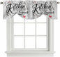 Kitchen Knife Fork Tie Up Valance Curtains for Windows, Kitchen Curtains Window Shades, Vintage Love Heart Grey Wood Grain Light Filtering Roman Curtain Valances for Bedroom/Bathroom/Cafe 60"x18"