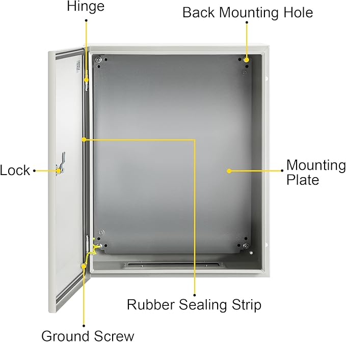 VEVOR NEMA Steel Enclosure, 20 x 16 x 6'' NEMA 4X Steel Electrical Box, IP66 Waterproof & Dustproof, Outdoor/Indoor Electrical Junction Box, with Mounting Plate