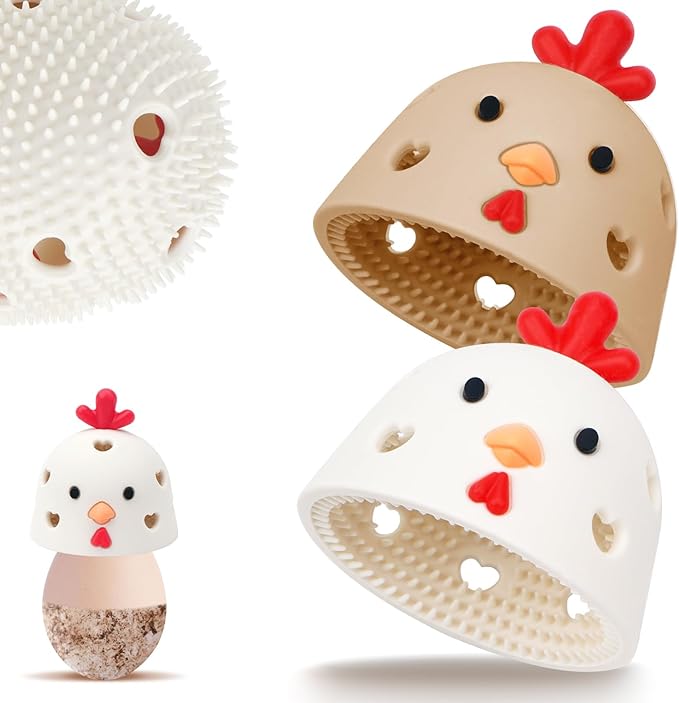 2PCS Silicone Egg Cleaner for Fresh Eggs, Egg Washer for Fresh Eggs, Egg Scrubber for Fresh Eggs, Reusable Cleaning Tools for Chicken Coop Accessories Cute Easter Gifts (White + Brown)