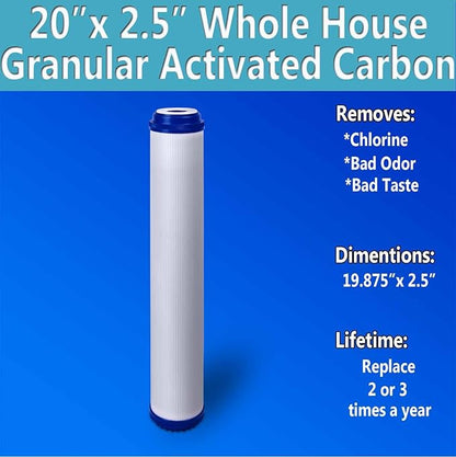 Standard Whole House Coconut Shell Granular Activated Carbon Water Filter 20” x 2.5” Fits 20” x 2.5” Housings. Remove Chlorine and Bad Odor. Compatible with EP-20, HX-CB-25-2010, F3WCB32