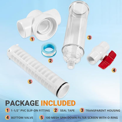 100 Mesh Spin Down Sand Separator/Sediment Water Filter System, 1.5 Inch PVC Slip Inlet/Outlet, 50 GPM, Replacement for Rusco Vu-Flow Spin-Down Filter