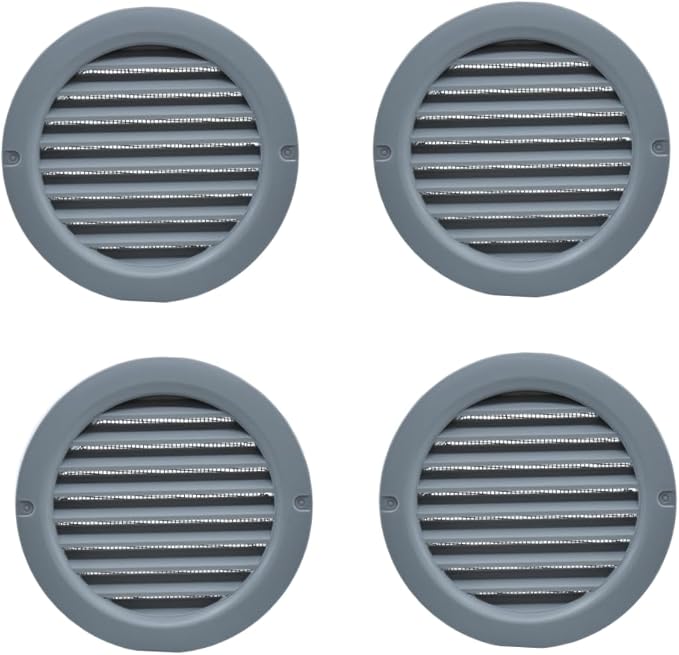 VENTS-US – 4" Round Vent Cover in Light Grey for Air Supply or Exhaust Air Applications - Built-in Insect Screen Mesh and Flange - Compatible with 4 Inch Diameter Ducts (4-Pack)