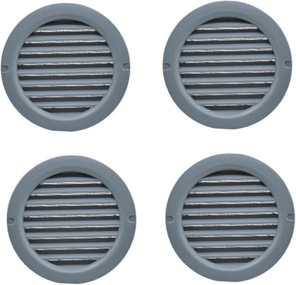VENTS-US – 4" Round Vent Cover in Light Grey for Air Supply or Exhaust Air Applications - Built-in Insect Screen Mesh and Flange - Compatible with 4 Inch Diameter Ducts (4-Pack)