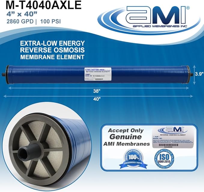 4x40 Extra-Low Energy Reverse Osmosis Membrane Element | 2860 GPD at 100 psi | 99% Rejection | Replacement Commercial XLE RO Membrane | Applied Membranes USA M-T4040AXLE…