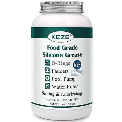 KEZE Pool Lube for O Ring Food Grade Waterproof Silicone Faucet Grease for Pool Filter Plumbing Plastic Parts Gasket Valve Rubber Seals Paste with Brush Top Can 8 OZ