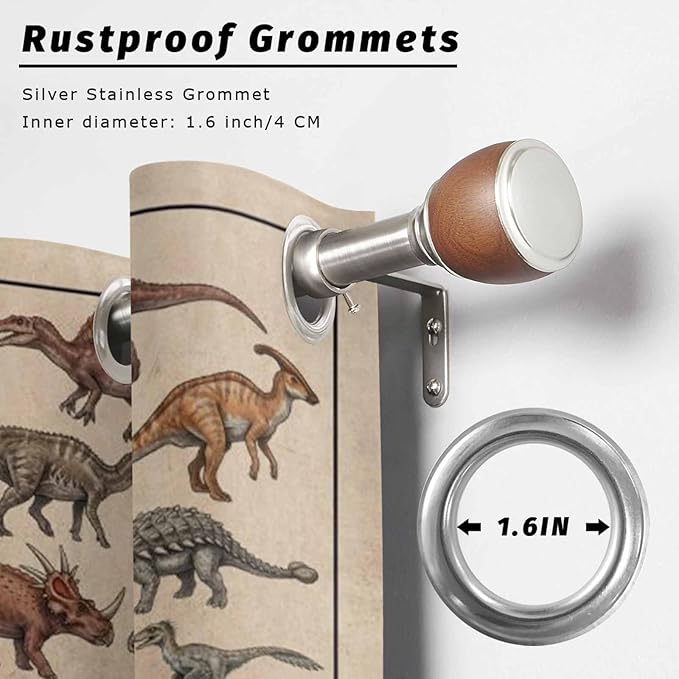 Vintage Outdoor Curtains for Patio Dinosaurs Biographies Retro Waterproof Outside Curtains with Grommet Top Weatherproof Curtain for Cabana Pergola Gazebo, 2 Pack, 54" W x 84" L