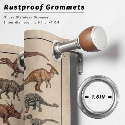 Vintage Outdoor Curtains for Patio Dinosaurs Biographies Retro Waterproof Outside Curtains with Grommet Top Weatherproof Curtain for Cabana Pergola Gazebo, 2 Pack, 54" W x 84" L