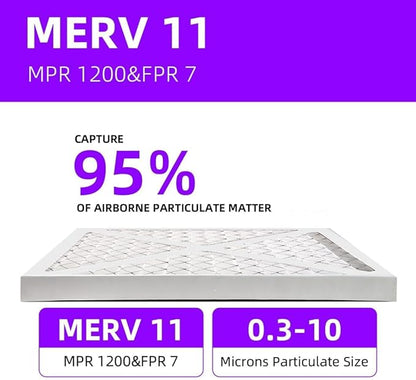 10x20x1 MERV 11 (6-Pack) Pleated Air Filter (Actual Size: 9.75"x19.75"x0.75") MPR 1200 & FPR 7, Furnace Air Filters,10x20x1 air filter