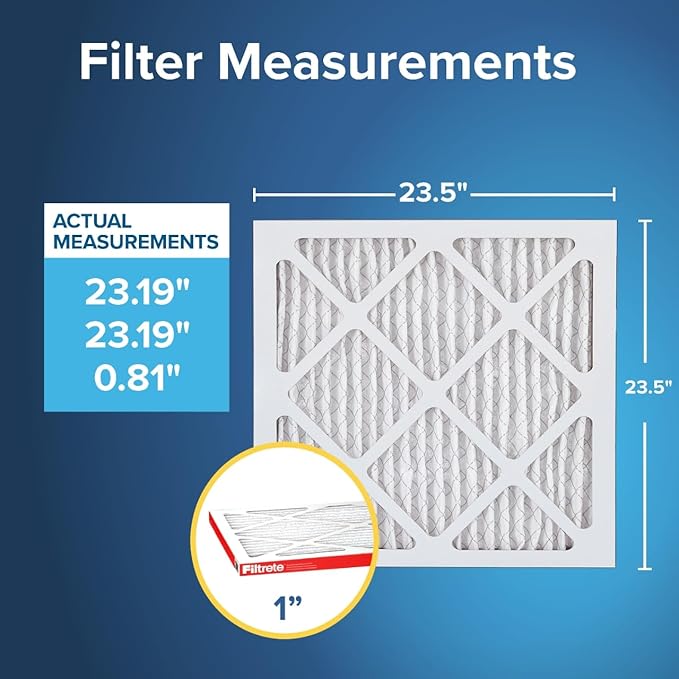 Filtrete 23.5x23.5x1 AC Furnace Air Filter, MERV 11, MPR 1000, Micro Allergen Defense, 3-Month Pleated 1-Inch Electrostatic Air Cleaning Filter, 2 Pack (Actual Size 23.188x23.188x0.81 in)