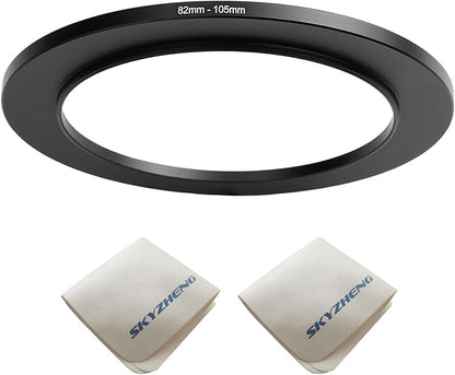 82mm Lens to 105mm Camera Lens Adapter 82mm to 105mm Step Up Ring Adapter Ring for All Brands of UV ND CPL, with Premium Lens Wiping Cloth 2 Pack (82mm-105mm)