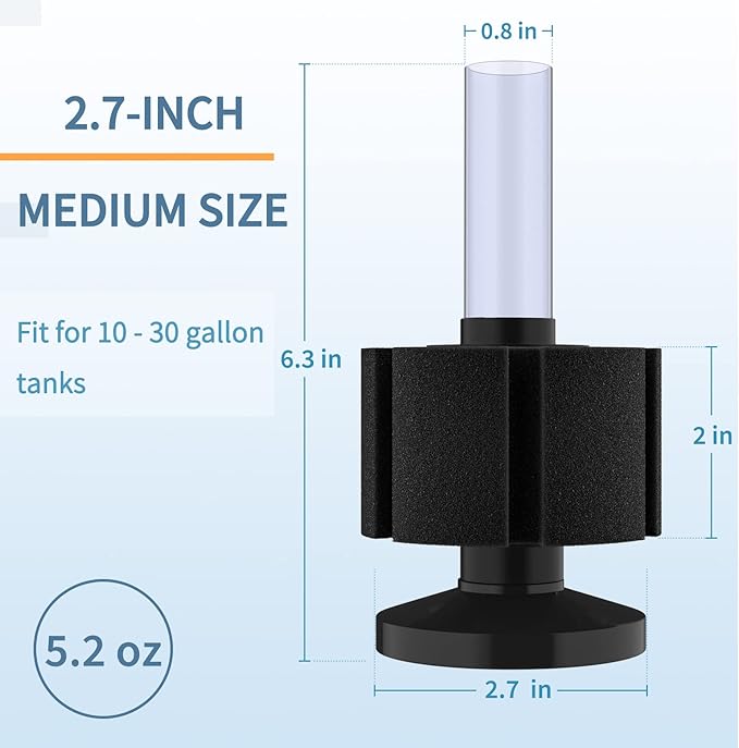 Pawfly Aquarium Bio Sponge Filter Quiet Betta Fry Shrimp and Small Fish Foam Filter for Fish Tank up to 30 Gallons