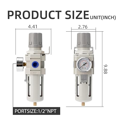 Air Compressor Water Separator Filter 1/2" NPT 150 PSI,Compressed Filter Regulator Combo,5 Micron Moisture Trap for Pneumatic Tools