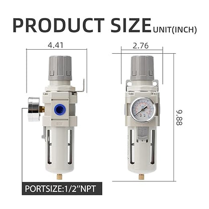 Air Compressor Water Separator Filter 1/2" NPT 150 PSI,Compressed Filter Regulator Combo,5 Micron Moisture Trap for Pneumatic Tools