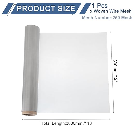 uxcell 250 Mesh 118" x 12" Woven Wire Mesh, 304 Stainless Steel Air Vent Filter Screen, Window Screen Mesh for DIY Projects Vents Cover Filtration Animals Fence
