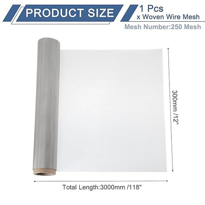 uxcell 250 Mesh 118" x 12" Woven Wire Mesh, 304 Stainless Steel Air Vent Filter Screen, Window Screen Mesh for DIY Projects Vents Cover Filtration Animals Fence