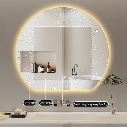 LED Bathroom Mirror，Bathroom Mirror with LED Lights，Illuminated LED Bathroom Mirror,Illuminated Led Bathroom Mirror with Demister Pad，3 Colours Backlit Makeup Mirror(A,H60*W60cm/H23.6*W23.6IN)