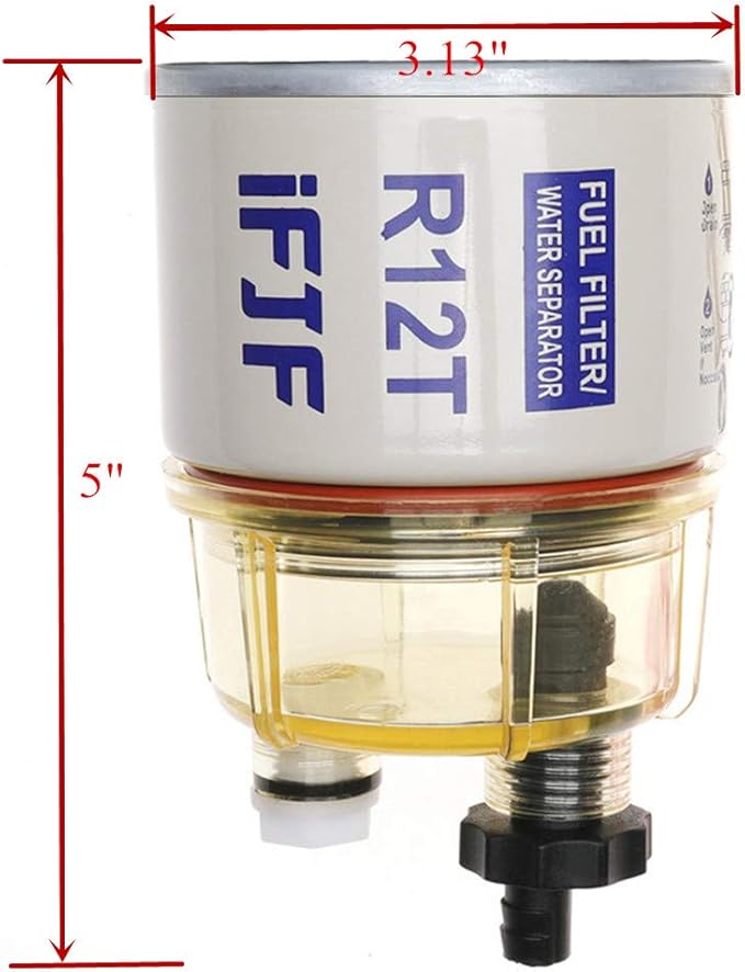iFJF R12T Fuel Filter/Water Separator 120AT NPT ZG1/4-19 Automotive Parts with Fitting - Filter and Water Collection Bowl Diesel Engine
