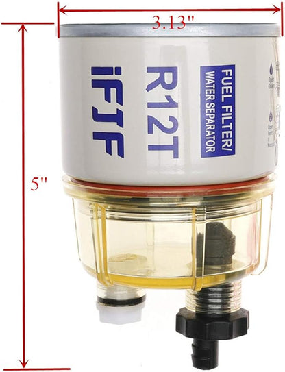 iFJF R12T Fuel Filter/Water Separator 120AT NPT ZG1/4-19 Automotive Parts with Fitting - Filter and Water Collection Bowl Diesel Engine