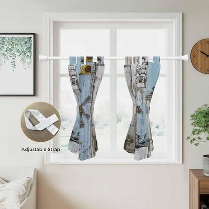Blue Grey Wooden Bedroom Curtains 63 Inch Length, Window Curtains Tab Top, Farmhouse Barn Sunflowers Retro Light Filtering Window Treatments Drapes 42"x63" 2 Panel