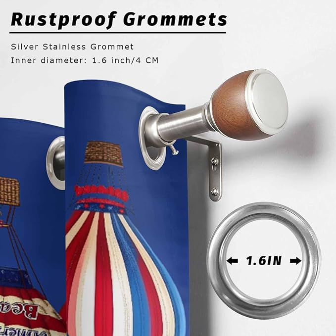 Independence Day Waterproof Outdoor Curtains for Patio, Windproof Weatherproof Curtains with Weighted Hem, Hot Air Balloon Patriotic Star Light Filtering Privacy Drapes for Porch 54"x 84" 2 Panels