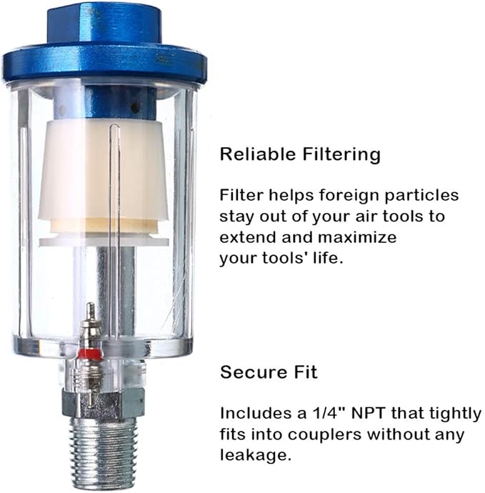beduan Water Oil Separator Filter, 1/4" NPT Male and Female Thread Spray Gun Filters Air Line Compressor Fitting （Pack of 2）