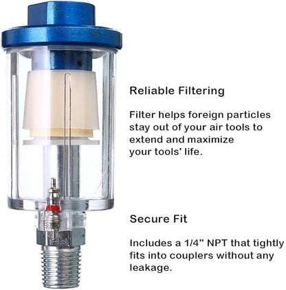 beduan Water Oil Separator Filter, 1/4" NPT Male and Female Thread Spray Gun Filters Air Line Compressor Fitting （Pack of 2）