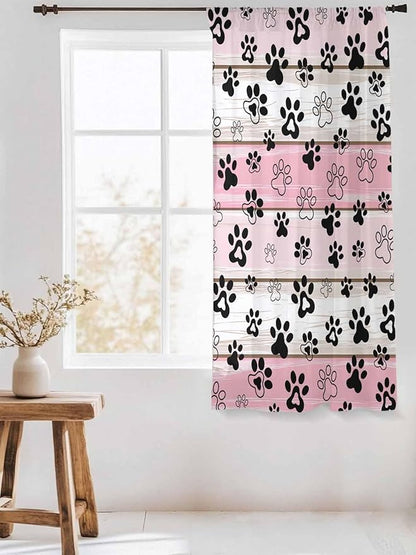 Sheer Curtains 63 Inch Length, Pink Beige Paw Print Semi Sheer Curtains Light Filtering Window Treatment, Vintage Farmhouse Country Wooden Grain Privacy Voile Drapes for Living Room Bedroom 52x63 Inch