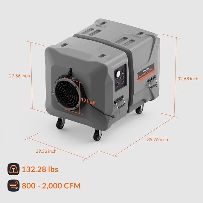 PURISYSTEMS Portable Air Scrubber, 2000 CFM Negative Air Machine with Built-In UV-C Light & Ionizer, Multi-Stage Filtration for Water/Fire Damage Restoration, Renovation, Variable Speed, Heavy-Duty
